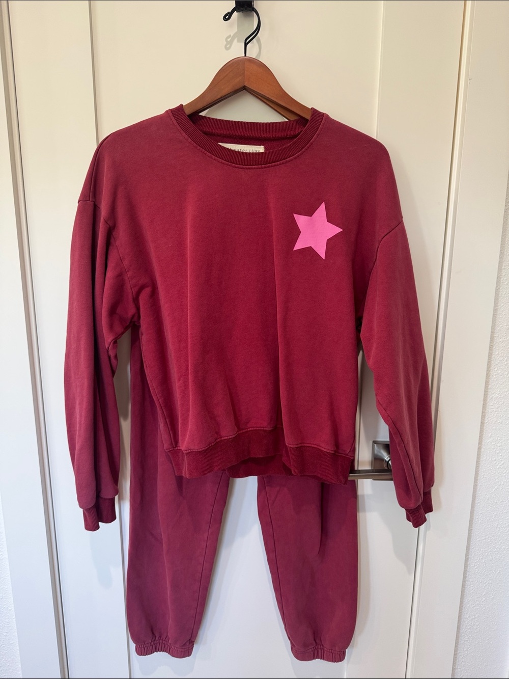Saltwater Lux Burgundy Sweatshirt with Pink Star Graphic